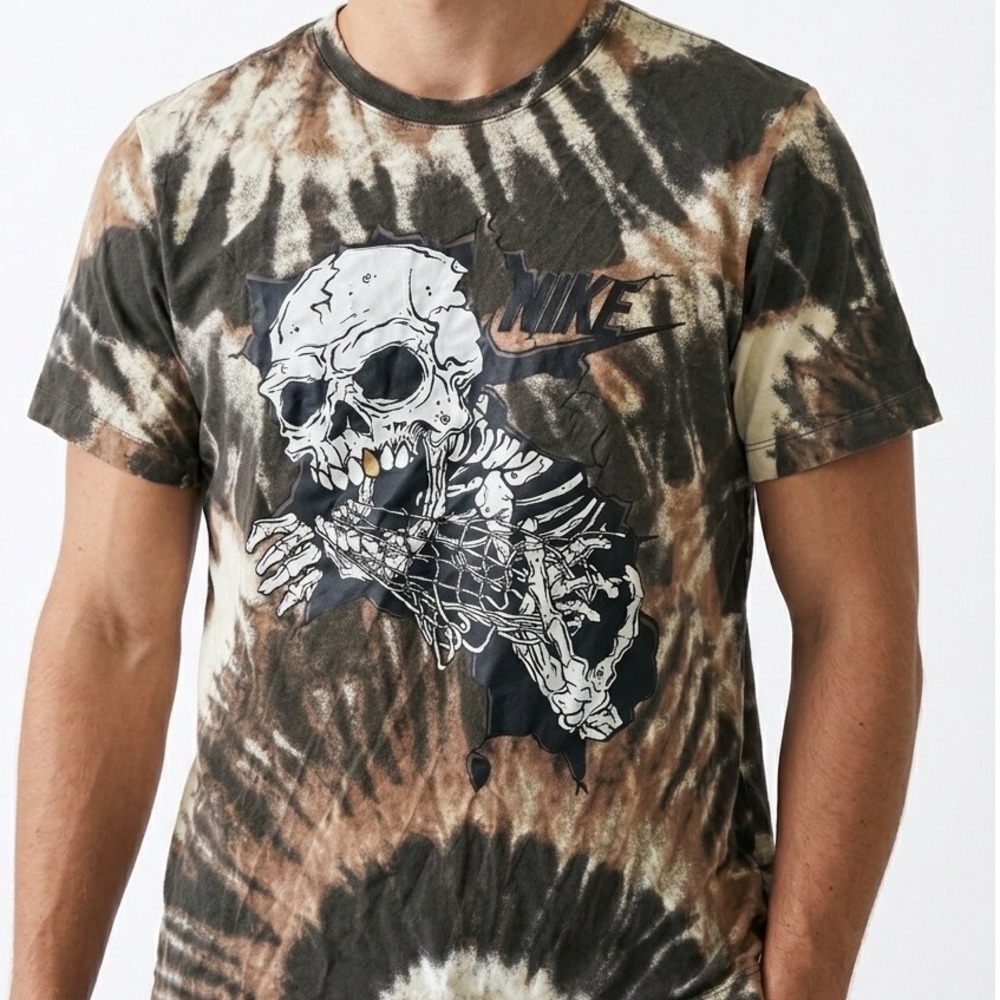 Nike Mens Tie Dye Skull Graphic T-Shirt Brown Black XL DR9763-267